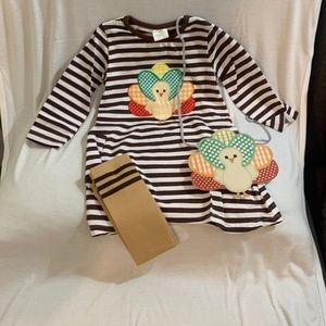 Mixed Print Turkey Dress with Turkey Pocket Book and Knee Socks